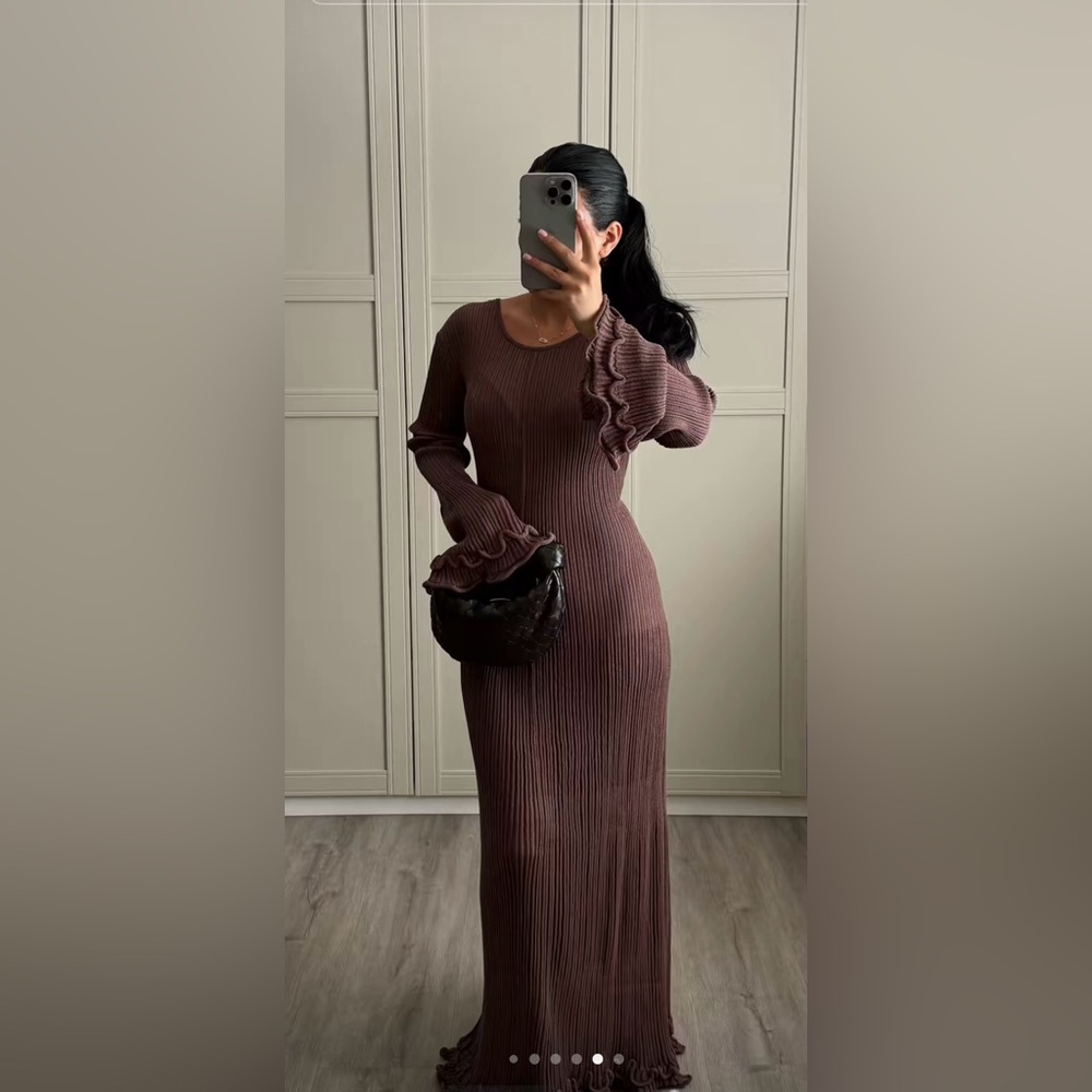 🔥VIRAL🔥 H&M NWT Tie Back Rib Knit Dress chocolate
